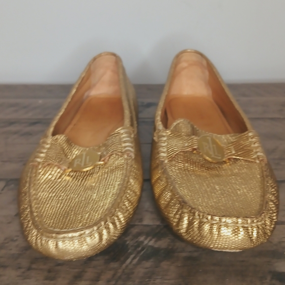 Lauren Ralph Lauren Leather Carley Gold Driving Moccasins NWOT/B - Picture 5 of 8
